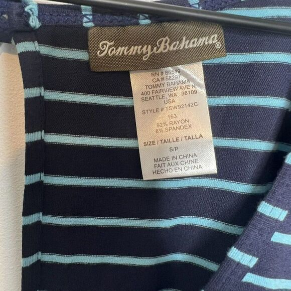 TOMMY BAHAMA Dress Split Back Drawstring Stripe Navy & Light Blue Small - Picture 2 of 4